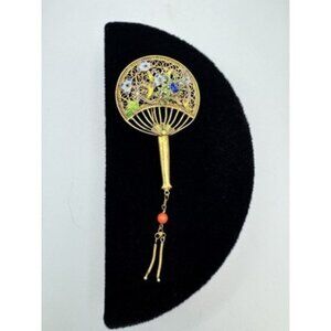 Vintage Sterling Silver Chinese Coral Enamel Filigree Dragon Pin Brooch